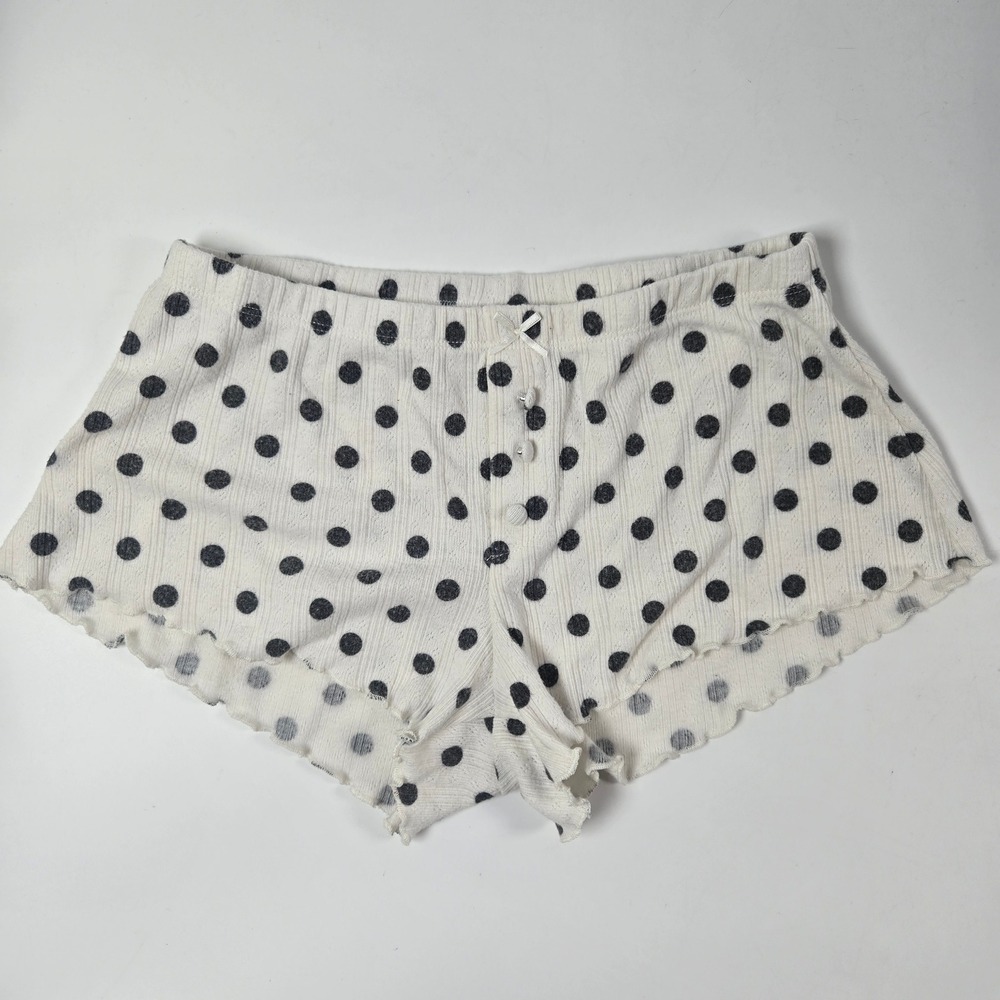 Wild Fable Pajama Shorts Women XS White Black Polka Dot Pointelle Lettuce Edge